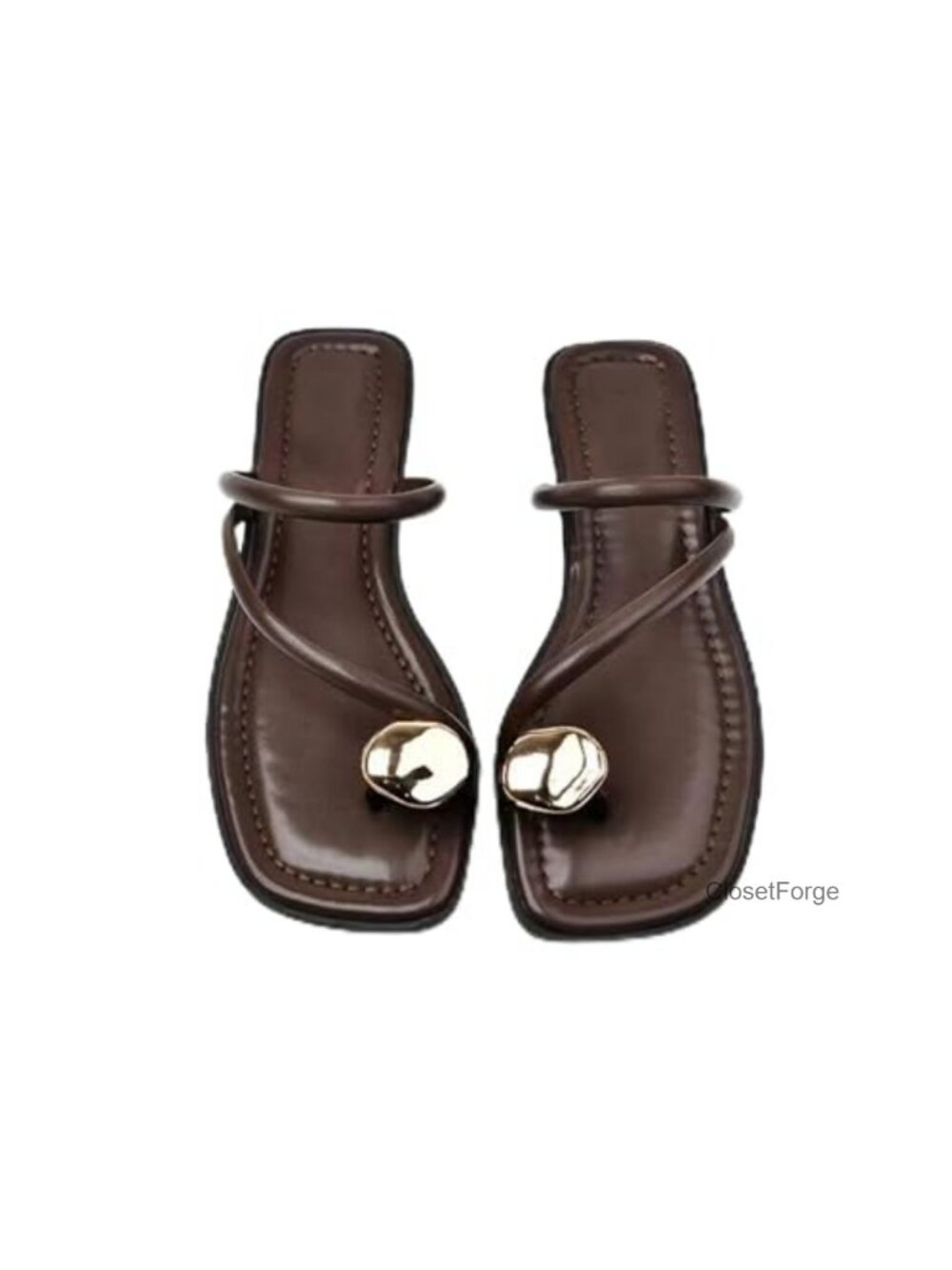 Faux Leather Strappy Flat Metal Toe Ring Sandals Square Open Toe Slide